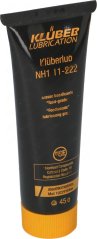 Czarna tuba smaru Klüberlub NH1 11-222 z żółtą zakrętką i oznaczeniem food-grade, 45 g.