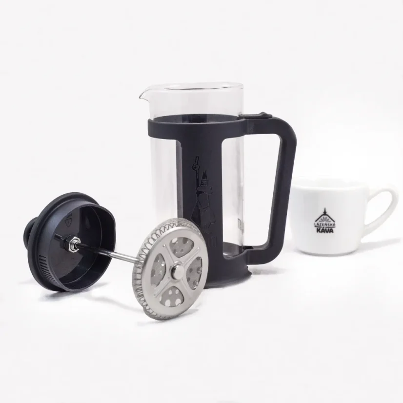 Čierny French press Bialetti Smart s objemom 350 ml, ideálny na prípravu čerstvej kávy.