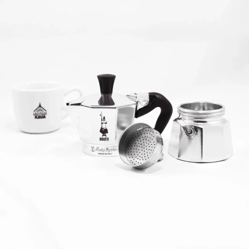 Cafetière italienne classique Bialetti Moka Express pour une tasse, appropriée pour le chauffage au gaz.