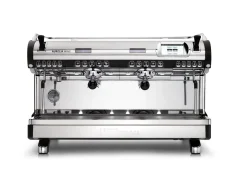 Professional lever coffee machine Nuova Simonelli Aurelia Wave T3 2GR in black with LED lighting.