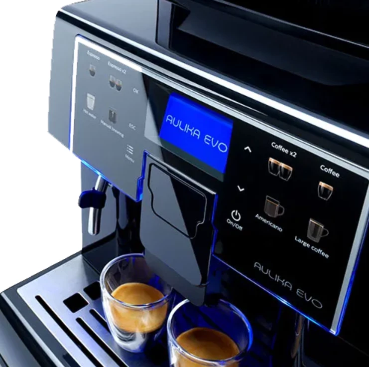 Automatický kávovar Saeco Aulika Evo Black v čiernom prevedení, spĺňajúci štandardy kvality.