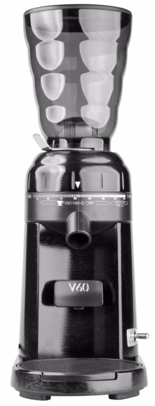 Moulin à café électrique Hario V60 de couleur noire élégante, idéal pour les amateurs de café fraîchement moulue.
