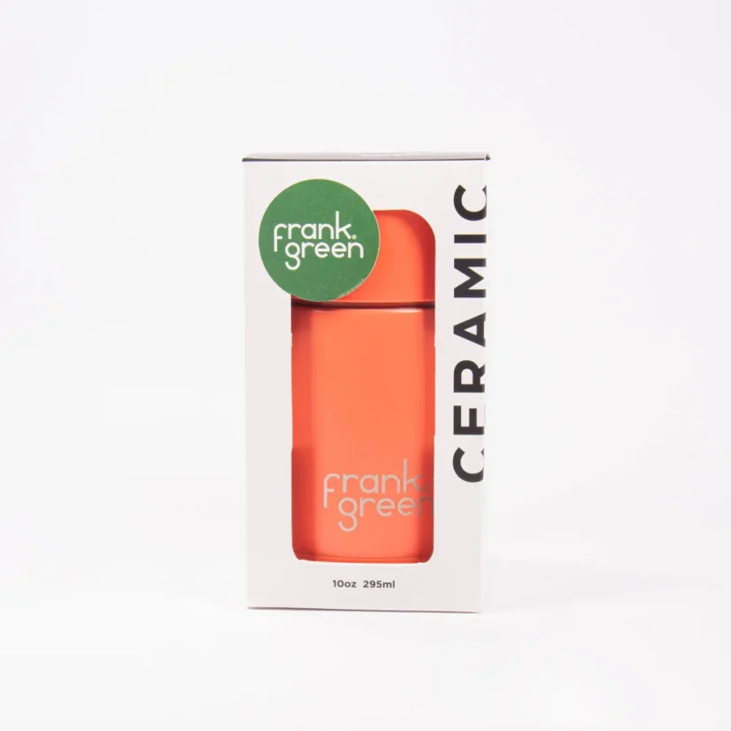 Coral thermal flask with a capacity of 295 ml in original packaging on a white background