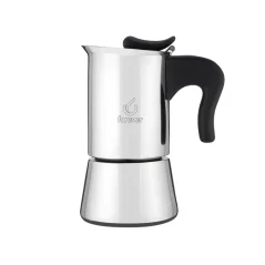 Cafetera Forever Miss Splendy Moka para preparar dos tazas de café, adecuada para calentar en fuentes halógenas.