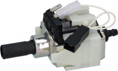 Vibratiounspompel mat engem wäisse Plastikgehäus, engem schwaarze zylindresche Vibratiounsmotor an enger Ausgossdüs mat Konnektor.