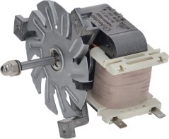 Ventilatormotor mat Metall-Schaufelrad an enger gewéckelter Spull op engem Montagehalter.