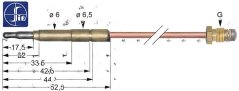 Technesch Zeechnung vum Befestegungsdeel vum Thermoelement mat kotéierte Dimensiounen, Gewënn an engem rondem Konnektor um géigeniwwerleie Enn.