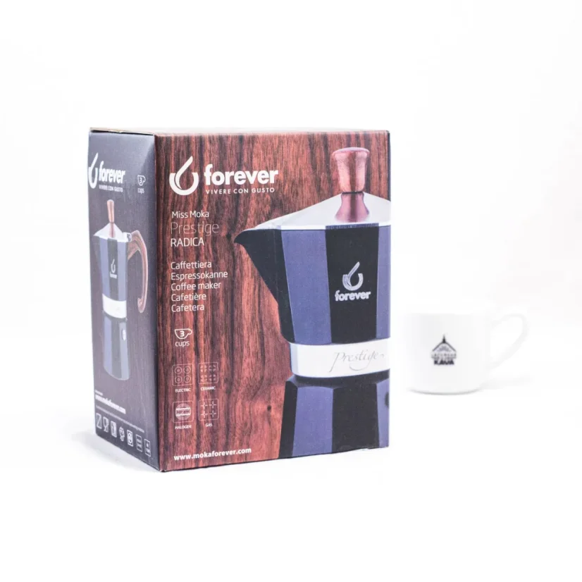 Cafetière Moka Forever Prestige Radica pour préparer 3 tasses de café.