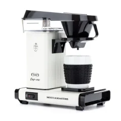 White Technivorm Moccamaster Cup One home coffee drip brewer made of stainless steel.