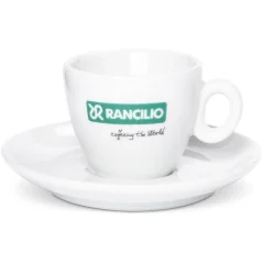 Porcelaninis puodelis su lėkštute Rancilio, 60 ml tūrio, puikiai tinka espresso patiekimui.