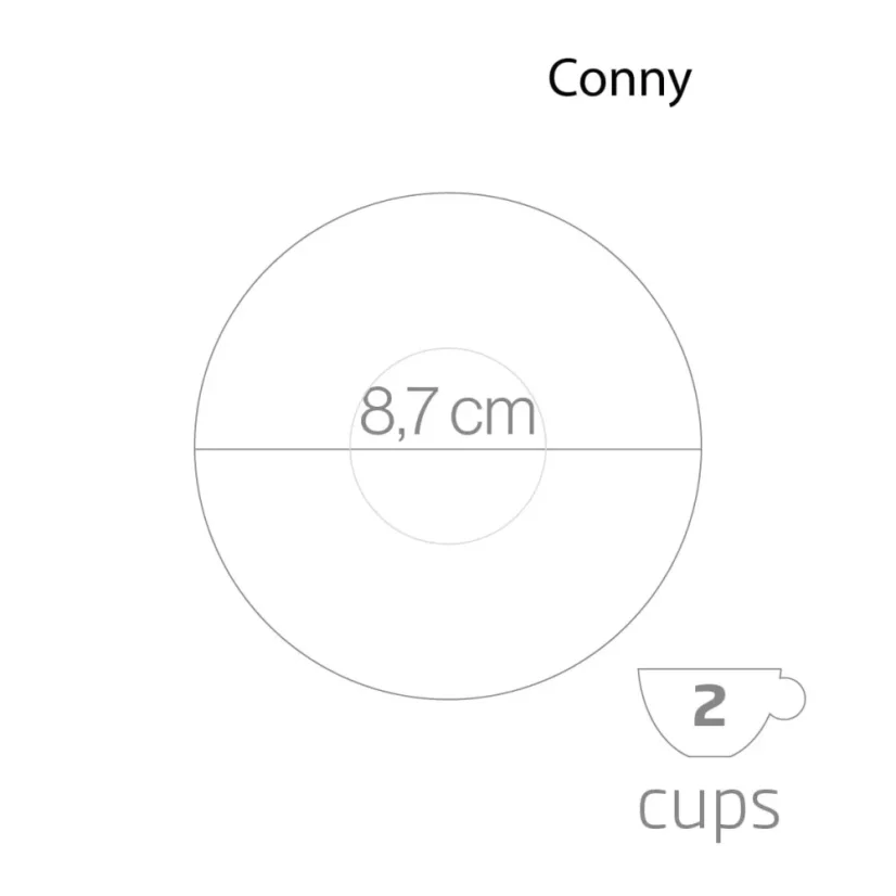 Moka kanvička Forever Miss Conny vo striebornej farbe určená na prípravu dvoch šálok kávy, kompatibilná so sklokeramickým zdrojom ohrevu.