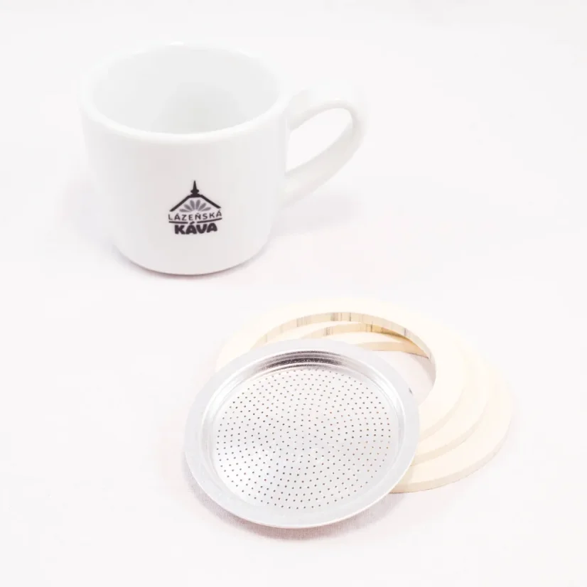 Set of three gaskets and one aluminum filter for a moka pot, specifically designed for the Bialetti Dama model.