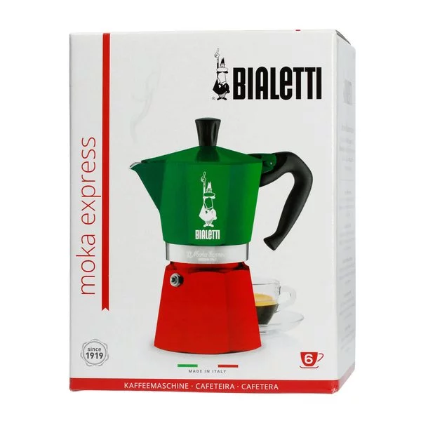 Embalaje original de la cafetera Bialetti Moka Express Italia para 6 tazas.