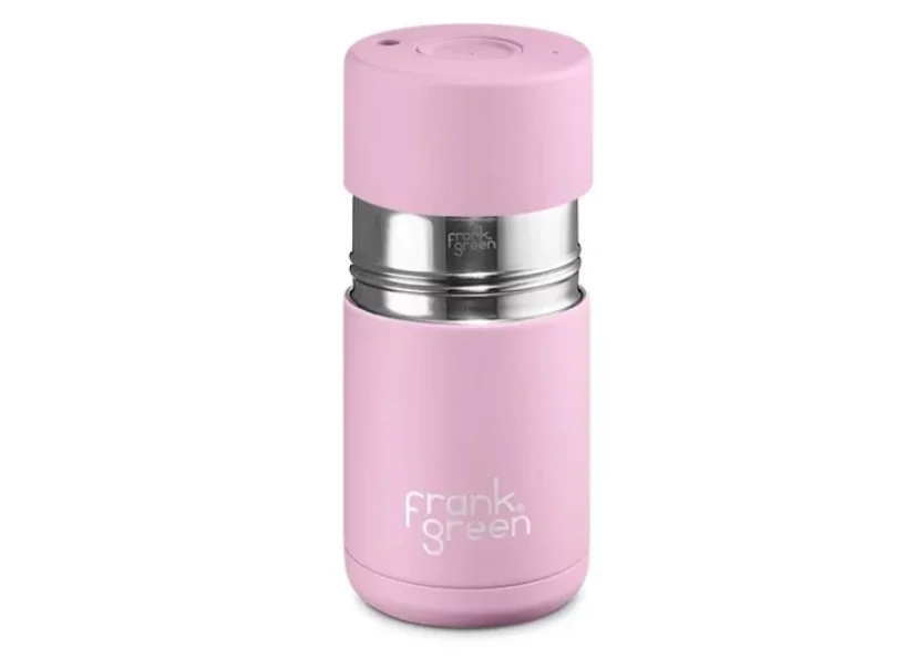 Pink 295 ml thermal bottle on a white background