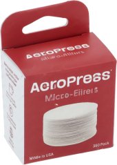 Pabeierfilter fir AeroPress, 350 Stéck, rout-wäiss Këscht mam AeroPress-Opdrock.