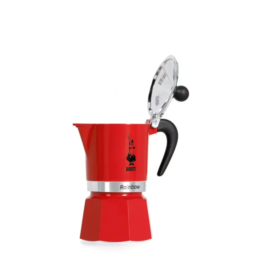 Moka-Kanne Bialetti Rainbow 3 in Rot besteht aus Aluminium, was ihr Leichtigkeit und einfache Handhabung verleiht.