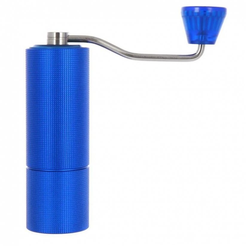 Blue grinder Timemore C2 for manual coffee grinding.