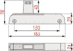 Technesch Zeechnung vun der selwechter Verrigelung mat Kote vun den Dimensiounen an engem säitleche Bléck.