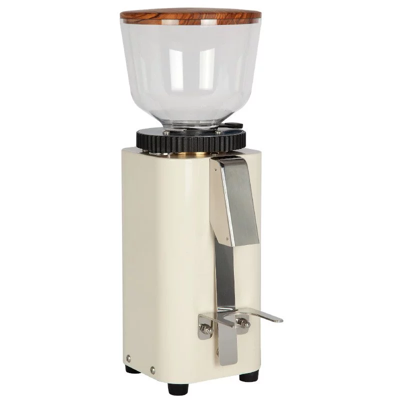 White electric grinder for preparing espresso ECM C-Manuale 54 in cream color.