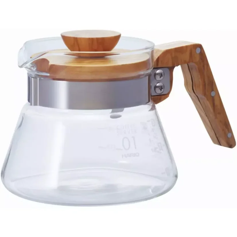 Coffee server with a 600 ml capacity and an elegant olive wood design is perfect for brewing delicious coffee.