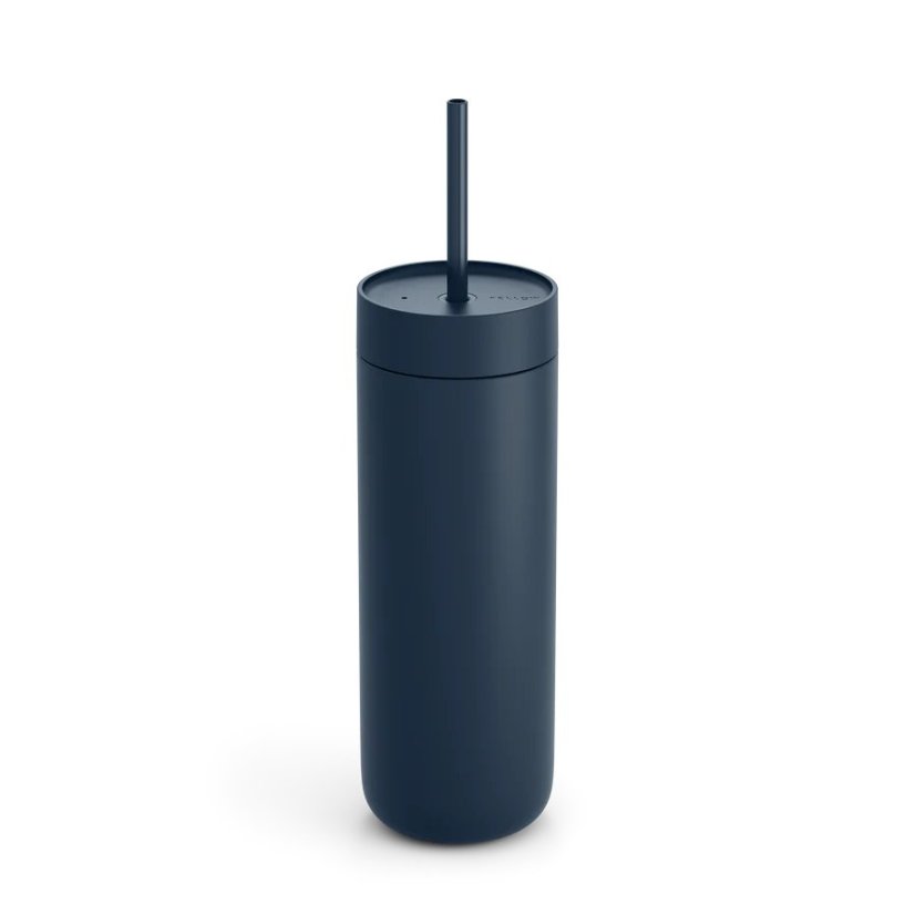 Gobelet isotherme avec paille pour boissons froides en couleur bleue.