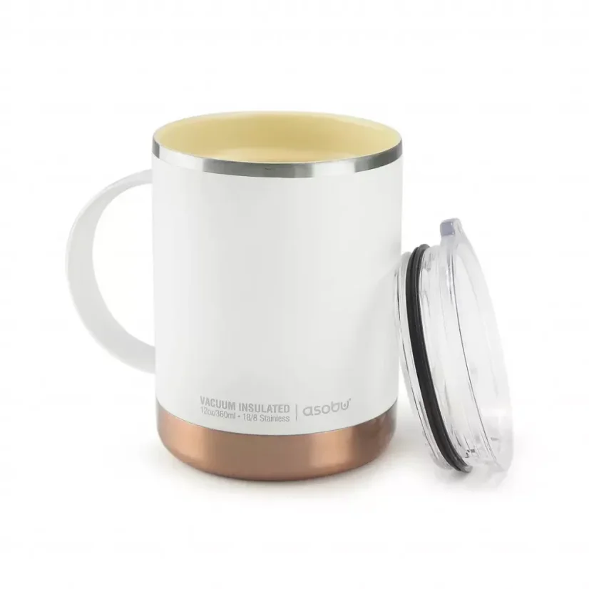 The white Asobu Ultimate Coffee Mug with a capacity of 360 ml is perfect for keeping your favourite drink at the right temperature while on the go.