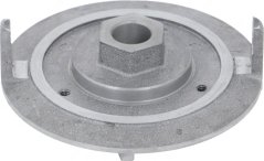 Ënneschten Schleifsteenhalter 75 mm, Metallflange mat enger grousser sechseckeger Mutter an der Mëtt a Montagehalter.