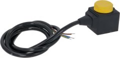 Spule Castel, 230 V, CM2, mat Kabel, schwaarz Spull mat gielem Deckel an engem laange Kabel mat ofisoléierte Draten