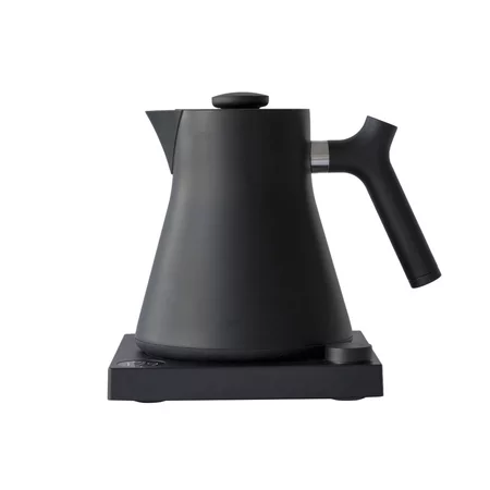 Matte black stainless steel Fellow Corvo EKG electric kettle, suitable for quick heating of water.
