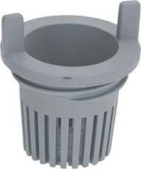 Grouwe Plastik-Ofzuchssaz mat engem Schlëtz-Filterkuerf an engem Flansch uewen.