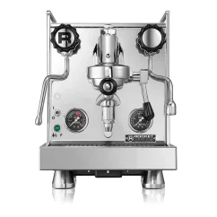 Espressor manual Rocket Espresso Mozzafiato Cronometro R în finisaj negru, cu posibilitatea de a regla temperatura.