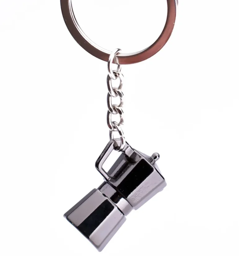 Keychain pendant shaped like a moka pot, perfect gift for coffee lovers.
