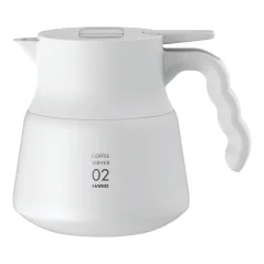 Weiße Edelstahl-Thermokanne Hario Insulated Server V60-02 Plus mit einem Fassungsvermögen von 600 ml, ideal, um Ihren Kaffee länger heiß zu halten.