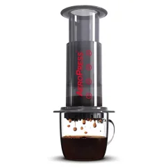 AeroPress Aerobie - Plastic AeroPress on a white background.