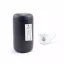 Thermal mug from the back with coffee in the background