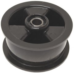 Spannrolle fir de Rimm mat engem schwaarze Plastikkierper an engem Kugellager an der Mëtt. Spannrolle fir de Rimm mat engem schwaarze Plastikkierper an engem Kugellager an der Mëtt.
