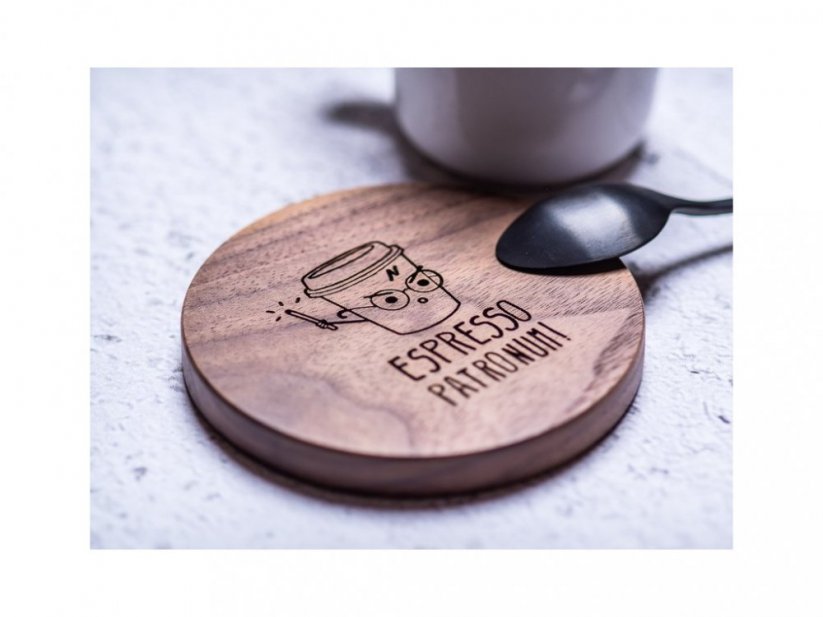 Wooden coaster Espresso patronum 9 cm walnut