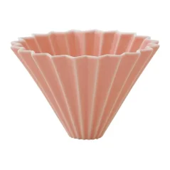 Origami dripper for preparing 4 cups of coffee in pink color.