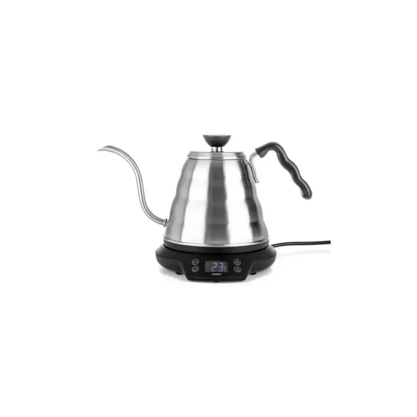 Elektrická kanvica Hario V60 Buono s objemom 800 ml je ideálnou voľbou pre nadšencov do prípravy kávy. Vďaka presnému termostatu zabezpečuje dokonalú kontrolu teploty vody.