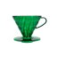 Green plastic dripper Hario V60-02 for brewing 2-4 cups of coffee.