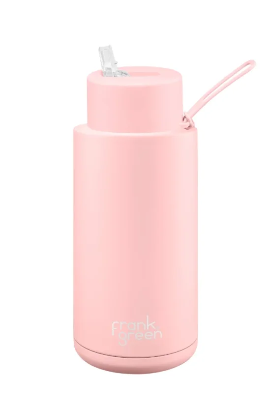 Termohrnček Frank Green Ceramic Blushed Straw Lid s objemom 1000 ml, farba ružová, vyrobený bez BPA.