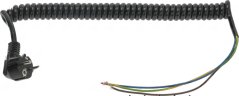 Schwaarzen Spiralkabel mat engem Stecker um enger Säit a fräigeluechte Drot um anerer Schwaarzen Spiralkabel mat engem Stecker um enger Säit a fräigeluechte Drot um anerer