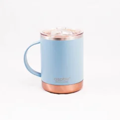 Blauer Thermobecher Asobu Ultimate Coffee Mug 360 ml, ideal für das Reisen mit Kaffee.