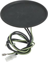 Elektresch Plack 110/240 V, ronn schwaarz Plack mat Gummiuewerfläch a zwee Zouleedungsdraten mat engem Konnektor um Enn Elektresch Plack 110/240 V, ronn schwaarz Plack mat Gummiuewerfläch a zwee Zouleedungsdraten mat engem Konnektor um Enn