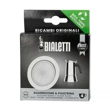 Bialetti seal for a 4-cup moka pot, including 1 seal and 1 filter mesh.