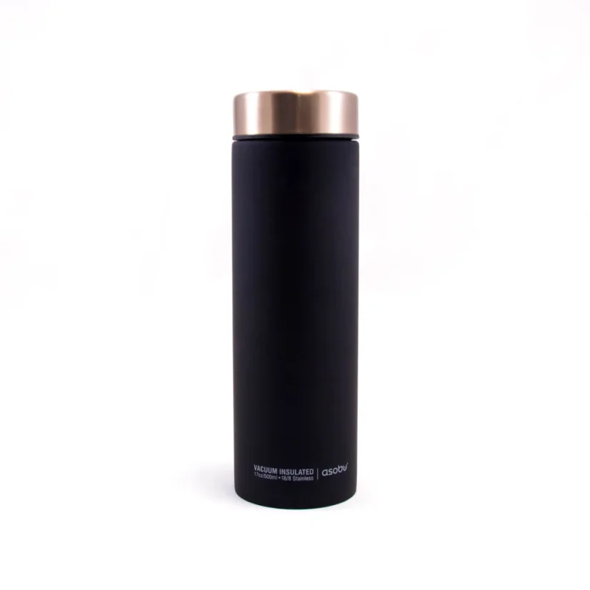 Asobu Le Baton insulated travel mug, 500 ml capacity in gold, made of stainless steel, perfect for travel.