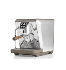 Nuova Simonelli Oscar Mood Taupe home lever espresso machine with built-in automatic cleaning function.