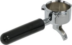 Verchromten Portafilter-Hiewel San Marco mat engem schwaarz laméierte Grëff, Bléck an den Ännescht vum Kuerf.