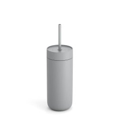 Insulated cup with a straw for cold drinks in gray color.