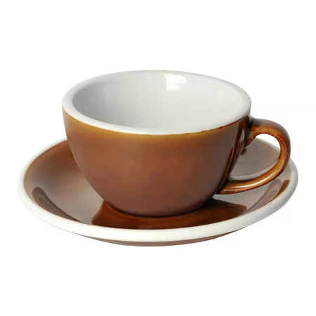 Cappuccino-Tasse und Untertasse von Loveramics Egg mit einem Volumen von 200 ml in Karamellfarbe, hergestellt aus hochwertigem Porzellan.